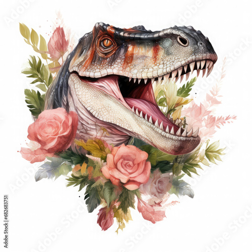 Spinosaurus and flower Illustration  Generative Ai