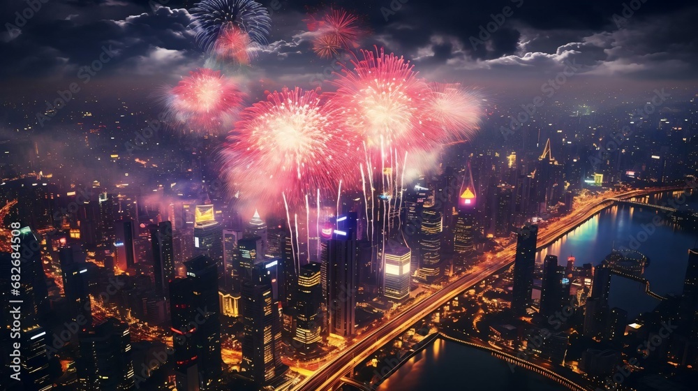 fireworks over a city