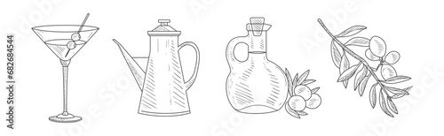 Olive Fresh and Ripe Organic Product Hand Drawn Vector Set