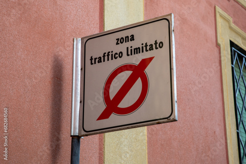 Zona Traffico Limitato italian text means limited traffic zone sign panel in Italia city restricting cars to historical center of italy town centre photo