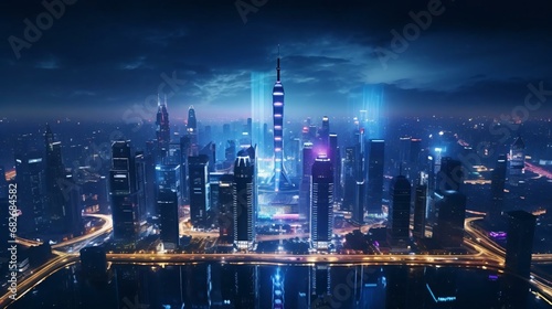 a city skyline at night