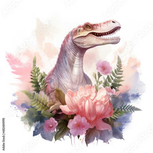 Spinosaurus and flower Illustration  Generative Ai