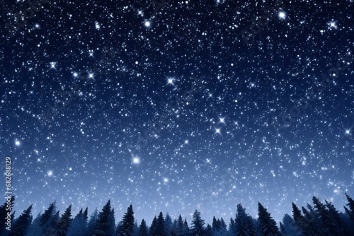 Winter night sky with stars and snowflakes,  Christmas background