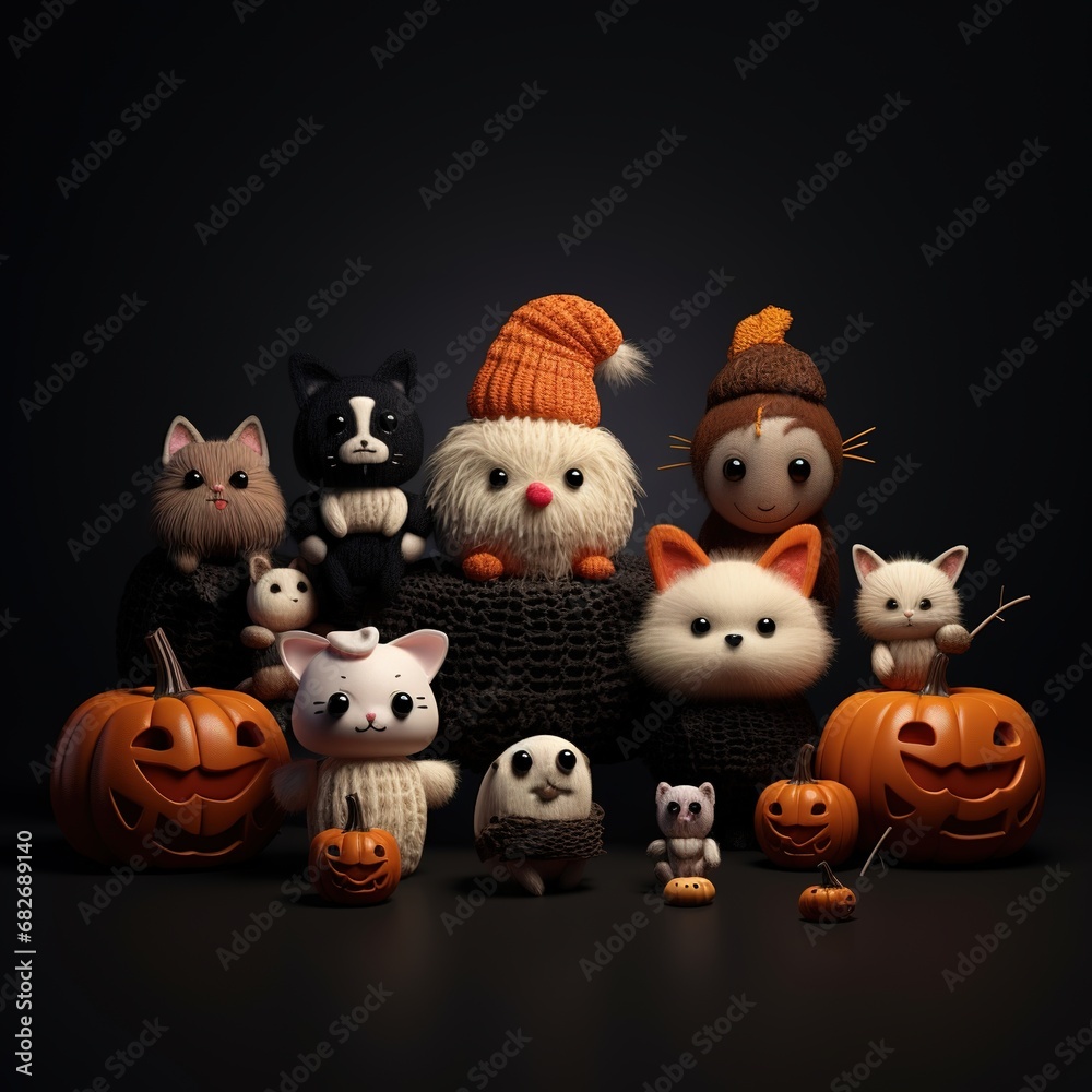 custom made wallpaper toronto digitalCute halloween themed animals on a knitted