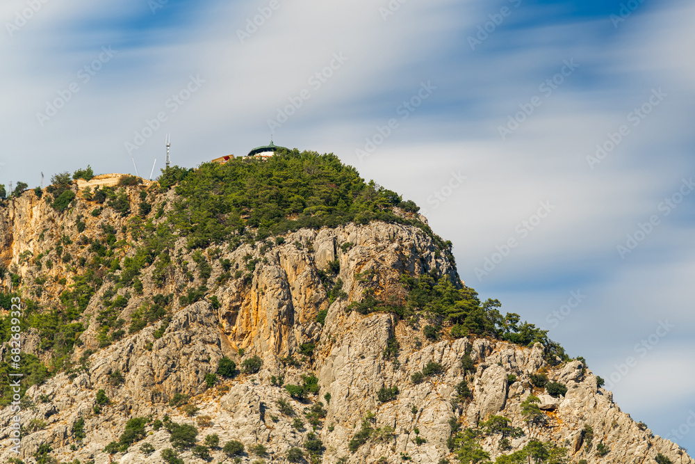 Photo taken with long exposure technique of Tunektepe mountain peak in Konyaaltı district of Antalya