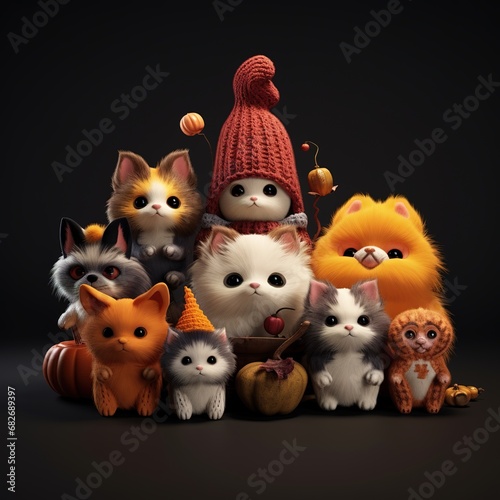 Cute halloween themed animals on a knitted © somsong