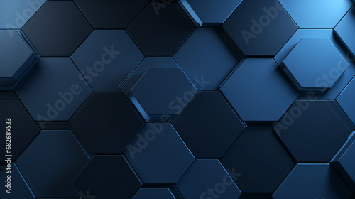 Abstract 3d rendering of hexagons background. Dark blue hexagons pattern.