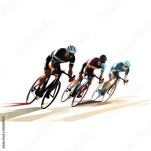 Silhouettes of sports cyclists racing on both road and mountain terrain