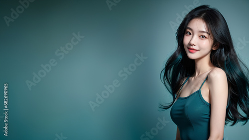 portrait of beautiful asian women wearing casual cloth, copy space.