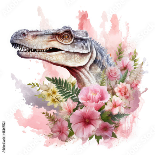 Spinosaurus and flower Illustration  Generative Ai