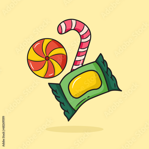Candy Vector Icon Illustration. Flat Cartoon Style Suitable for Web Landing Page, Banner, Flyer, Sticker, Card, Background