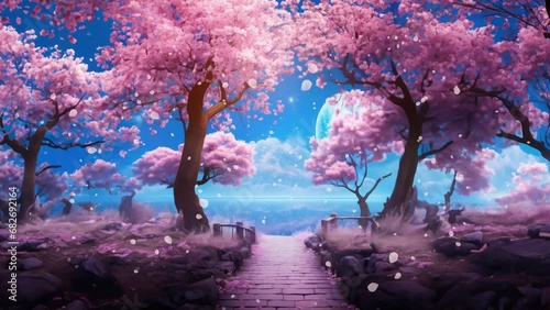japanese sakura falling windy in the park background seamless loop photo