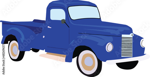 Vector illustration of a blue pickup truck isolated on a white background.