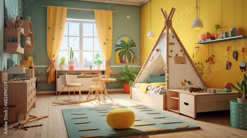 Children's room in the style of Montesorri with a wigwam