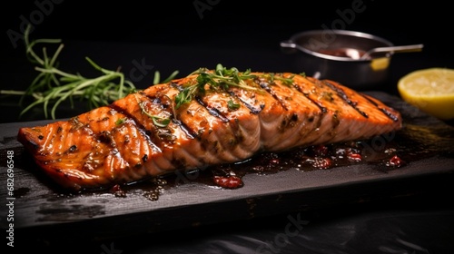 an image of a sizzling barbecue salmon fillet with a honey glaze