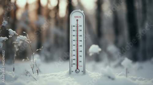 thermometer in the snow, AI Generative. photo