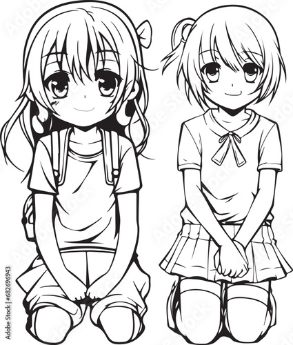 cute anime manga girl coloring page kawai style 