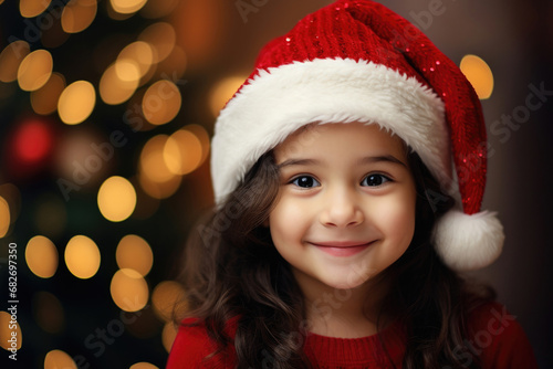 Smiling little girl in a Christmas hat