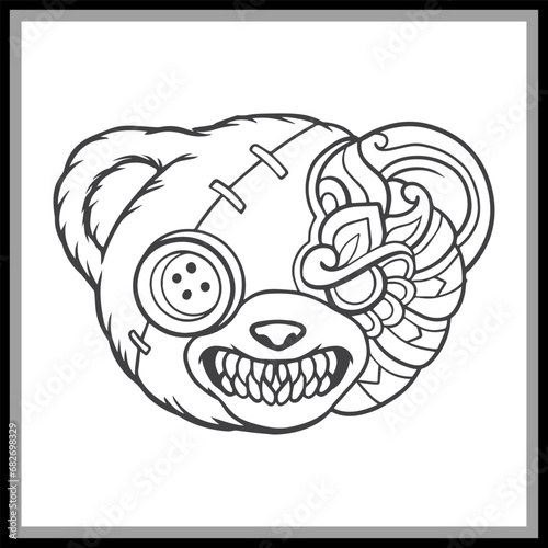 Voodoo bear mandala arts isolated on black background