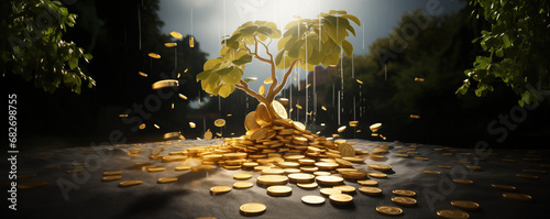 tree growing of accumulating wealth coin money investment overtime and building retirement or capital assets portfolio , success in business and startups or income of trading and dividend stock market photo