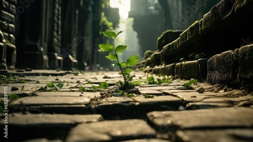 Fresh green growing in ruined city