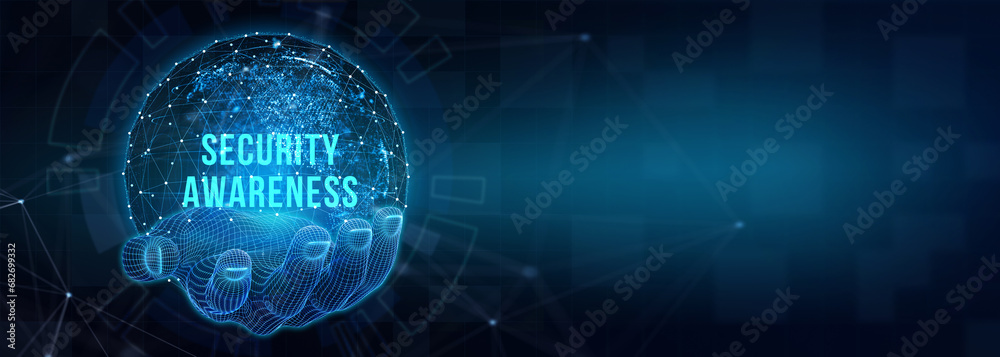 Obraz premium Inscription Security Awareness. Information Security Skills Management Service. 3d illustration