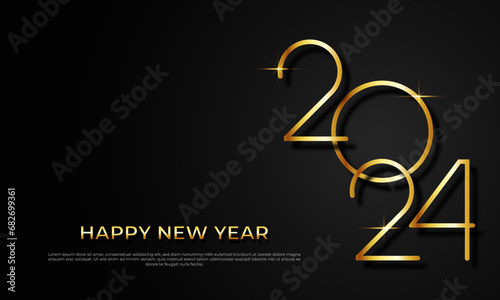 new year 2024 with style number in golden luxury color with design on a dark background