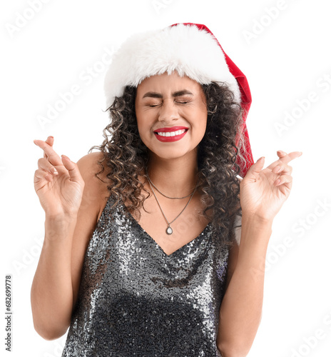 Excited young woman in sant...