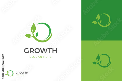 growing leaf logo icon design, circle Earth with plant graphic element, symbol, sign for green Earth Day, nature globe and greening earth logo template