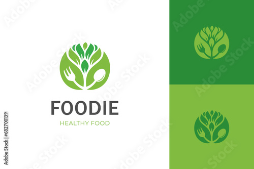 Healthy food Logo icon design with fork and spoon graphic element symbol for health restaurant food logo template