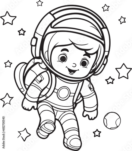 astronaut coloring book illustration cute kawai style