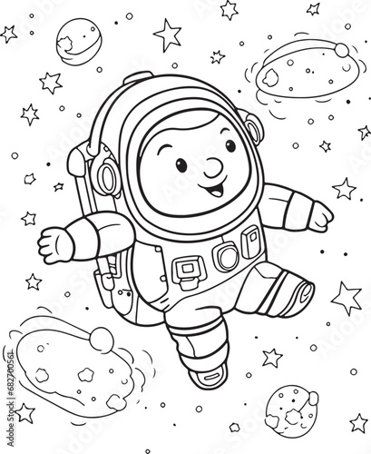 astronaut coloring book illustration cute kawai style