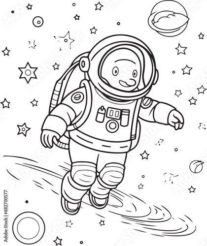 astronaut coloring book illustration cute kawai style