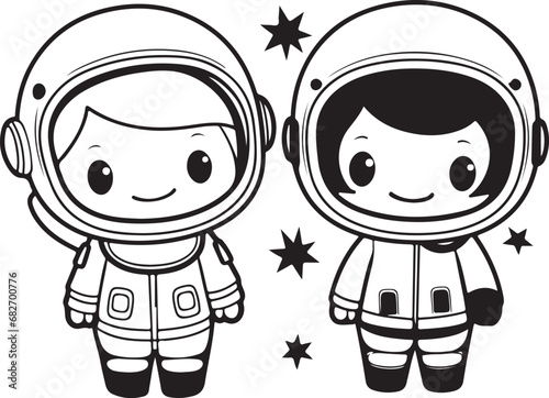 astronaut coloring book illustration cute kawai style