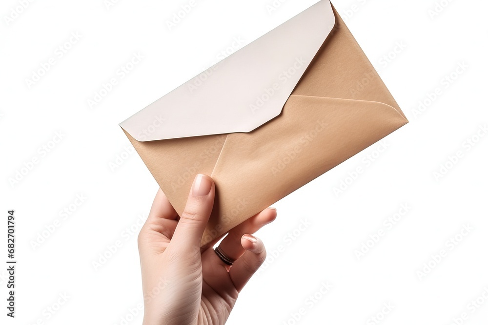 background isolated white envelope, holds Hand