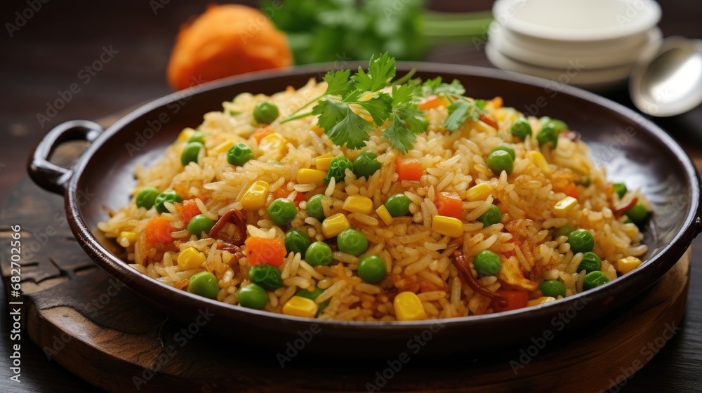 Fried rice with peas and carrot