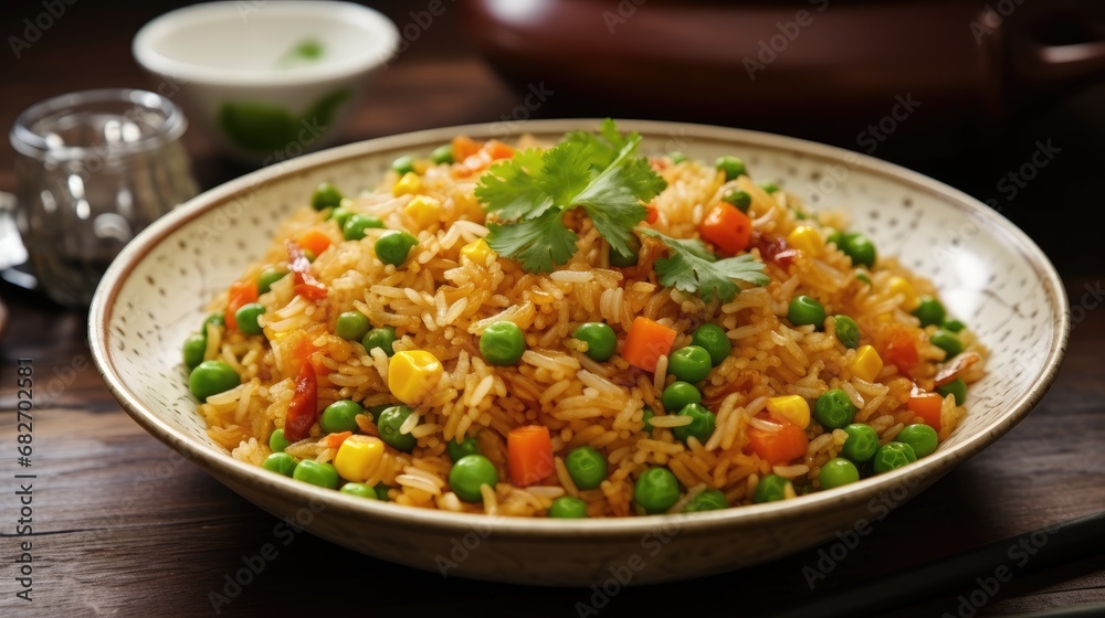 Fried rice with peas and carrot