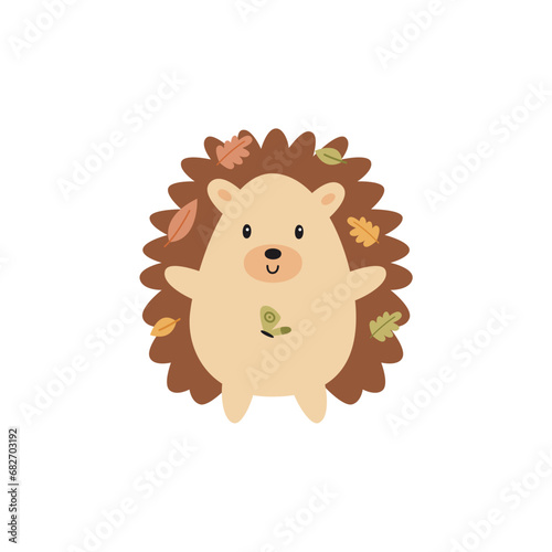 Fototapeta Naklejka Na Ścianę i Meble -  cute hedgehog with leaf accessories icon