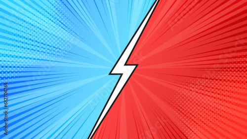 pop art comic versus background with red and blue colour