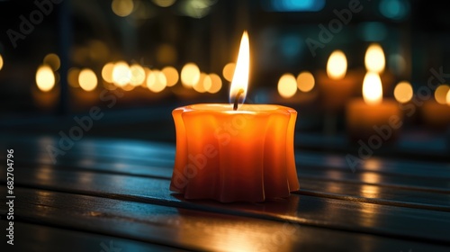 Glowing candle at nigh