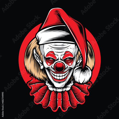 scary clown with santa hat vector