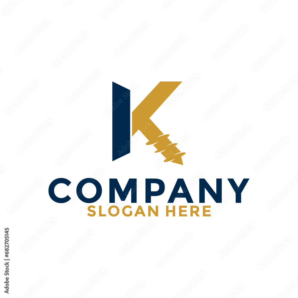 Initial letter K drill logo vector, initial letter with Drill Logo design template