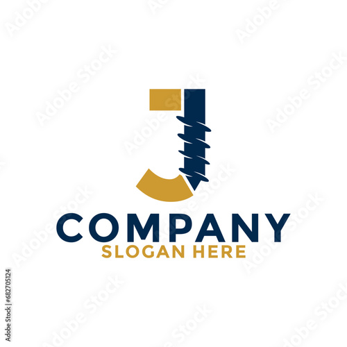 Initial letter J drill logo vector, initial letter with Drill Logo design template