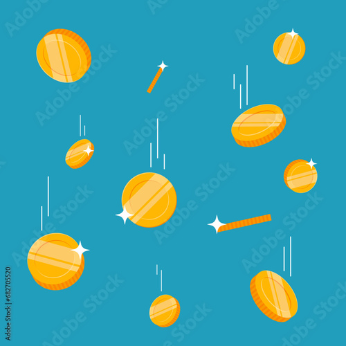 Coins money falling from the sky illustration vector isolated.