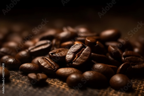 coffee beans on a dark background.