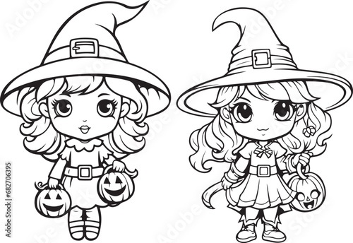 halloween celebration hand drawn witch illustration for coloring book
