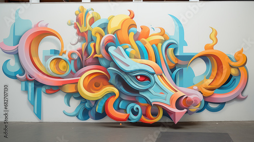 abstract artwork of a bizarre creature, in the style of playful graffiti-inspired murals © ALL YOU NEED studio