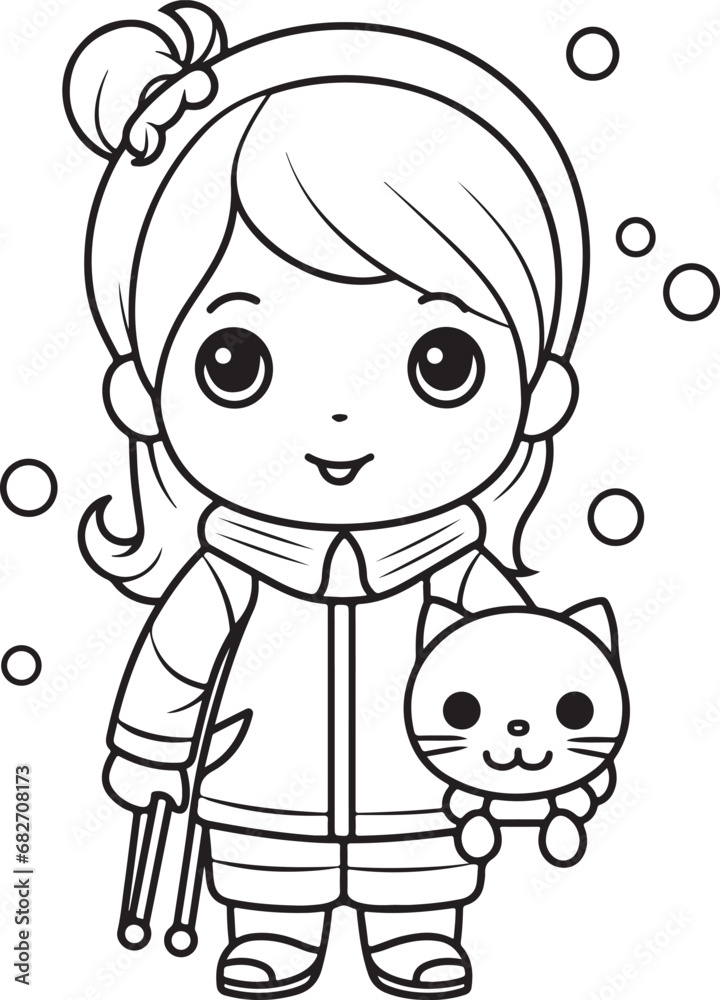 hand drawn kawai style coloring book page for kids
