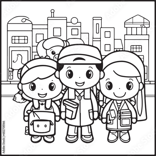 hand drawn kawai style coloring book page for kids