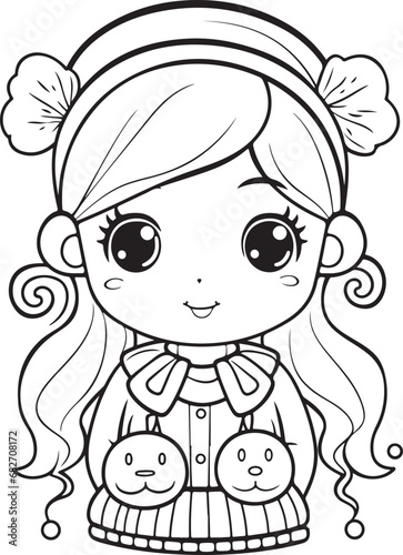 hand drawn kawai style coloring book page for kids